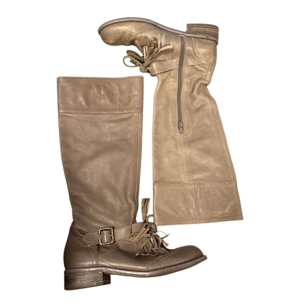 Anthropologie Lucky Penny Dawn Taupe Leather Tall Boots Womens Size‎ 7 B